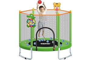 60" Indoor Outdoor Trampoline for Kids,MILUMILU Mini Baby Trampoline with Safety Enclosure Net, Basketball Hoop, Jumping Mat - Birthday Gifts for Children Boy Girl.