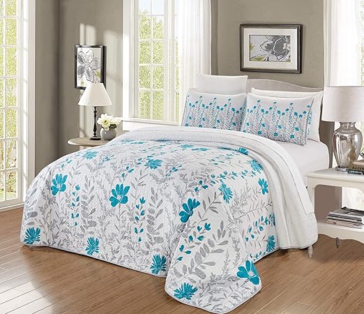 Navy Aqua Blue Black Scroll Quilt Reversible King Size Coverlet Set Bedspread Quilts Bedspreads Coverlets Home Garden