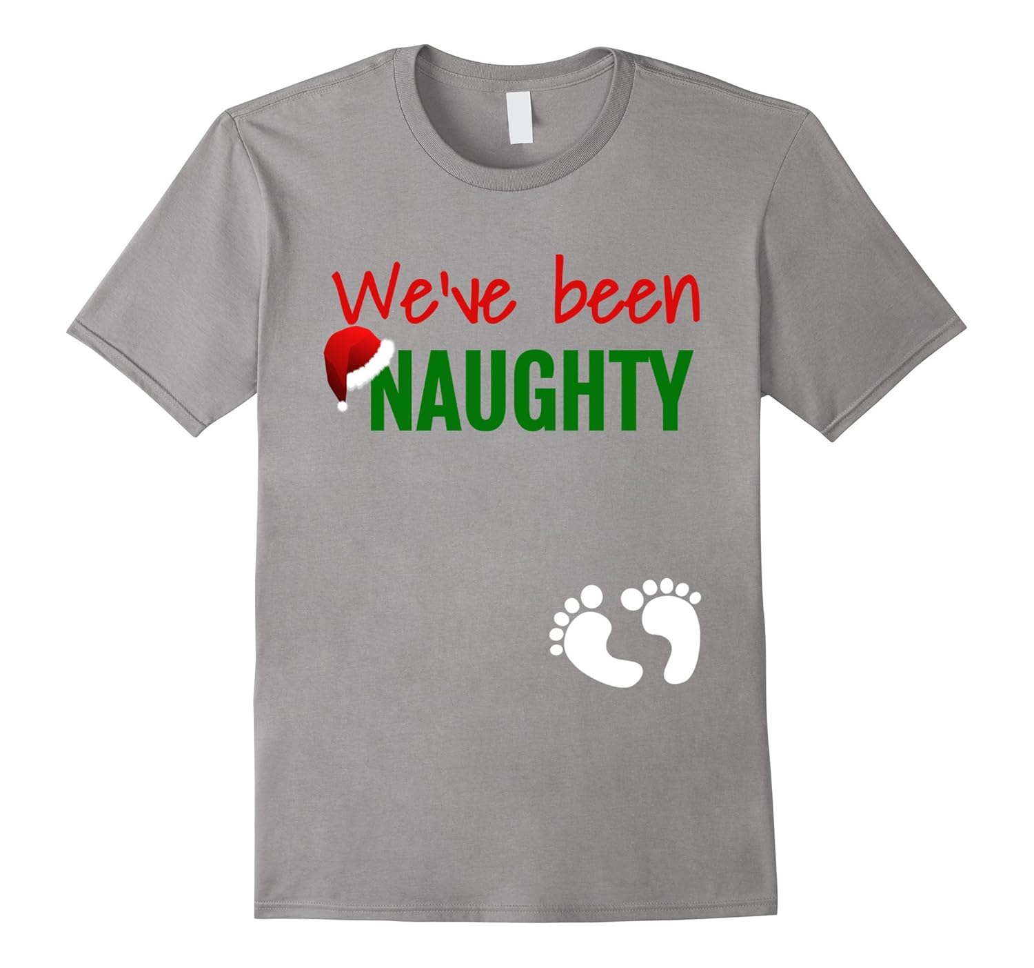 We've Been Naughty Pregnancy Santa Hat Christmas T-shirt-ANZ