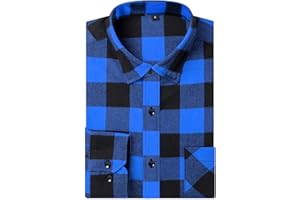 DOKKIA Men's Casual Dress Long Sleeve Buffalo Plaid Checkered Fitted Flannel Shirt