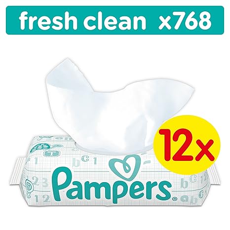 Pampers Fresh Clean Feuchttücher, 768 Tücher, 12er Pack (12 x 64 Stück)