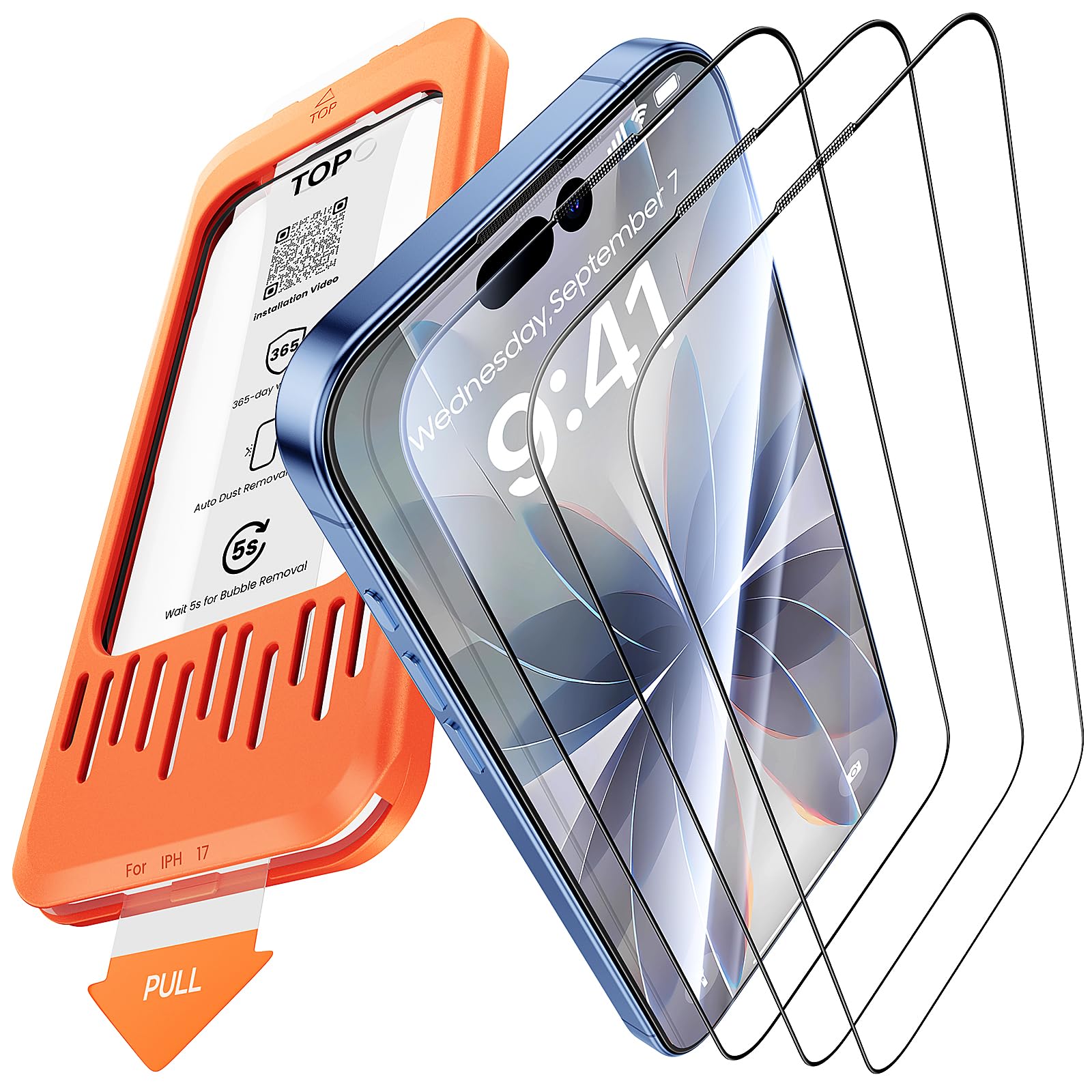 Zuskruci 3-Pack for iPhone 17 Screen Protector, 9H+ Tempered Glass, Scratch, Shatter & Drop Resistant, Smooth & Clear, Military Grade Protection, Full Coverage
