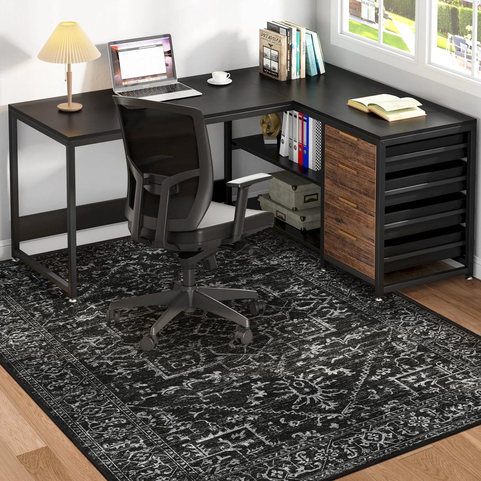 Photo 1 of Chair Mat for Hard Floors, QQpony 60" x 48" Office Chair Mat for Hard Surface, Area Rug for Living Room, Protector Floor Rug Mat for Home Office (Black)