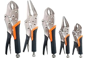 5-Piece Locking Pliers Set, 5", 7" & 10" Curved Jaw Vise Grip Pliers and 7" & 9" Long Nose Locking Clamp Pliers for Welding,M