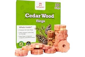 Cedar Blocks for Clothes Storage - Raimarket 30 Pack Cedar Rings - 100% Natural Aromatic Cedar Wood Chips for Closets, Wardrobe, Drawers & Shelves - Scented Wardrobe Freshener- Moisture Absorption