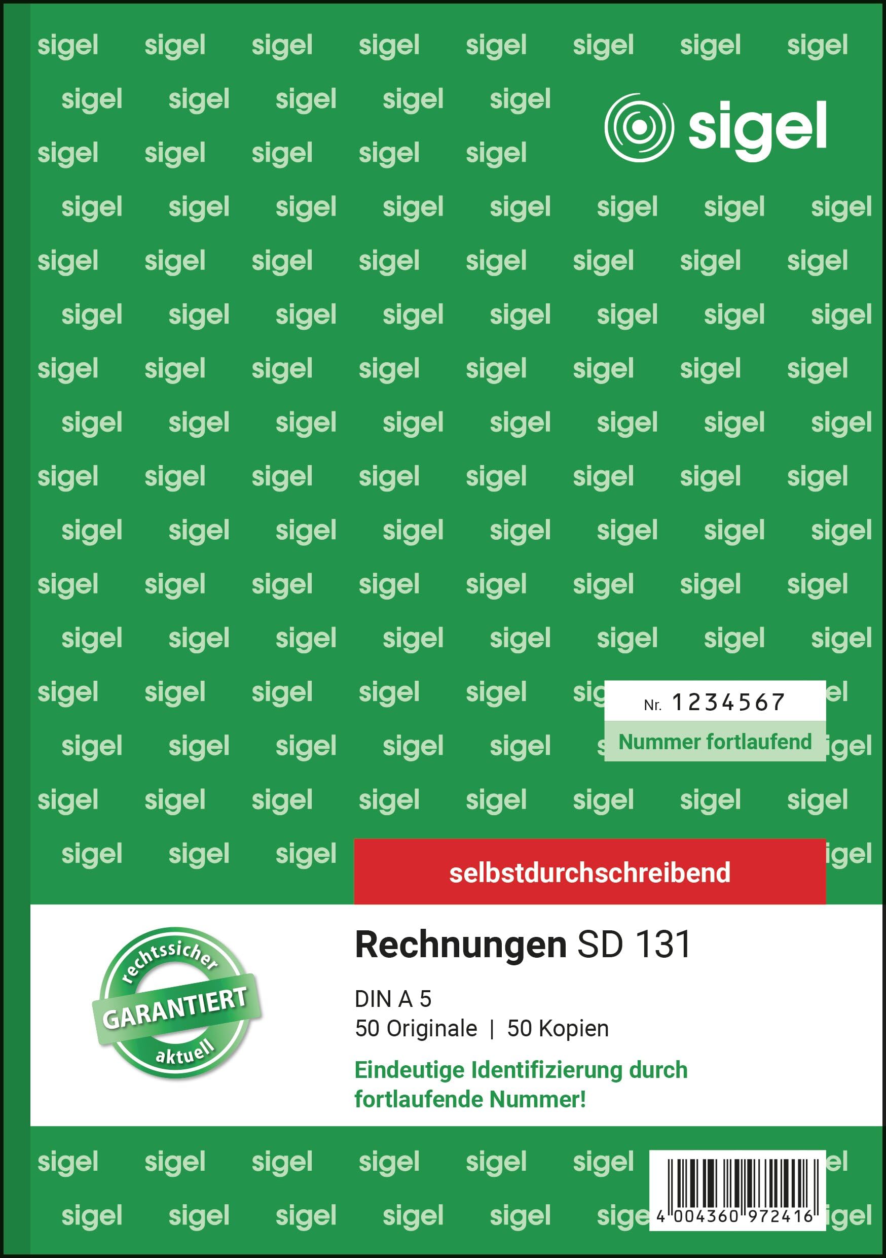 Sigel SD131 Invoices with Consecutive Numbering 1st and 2nd Printed sheets, non carbon duplicating pages, A 5 2 x 50 BL