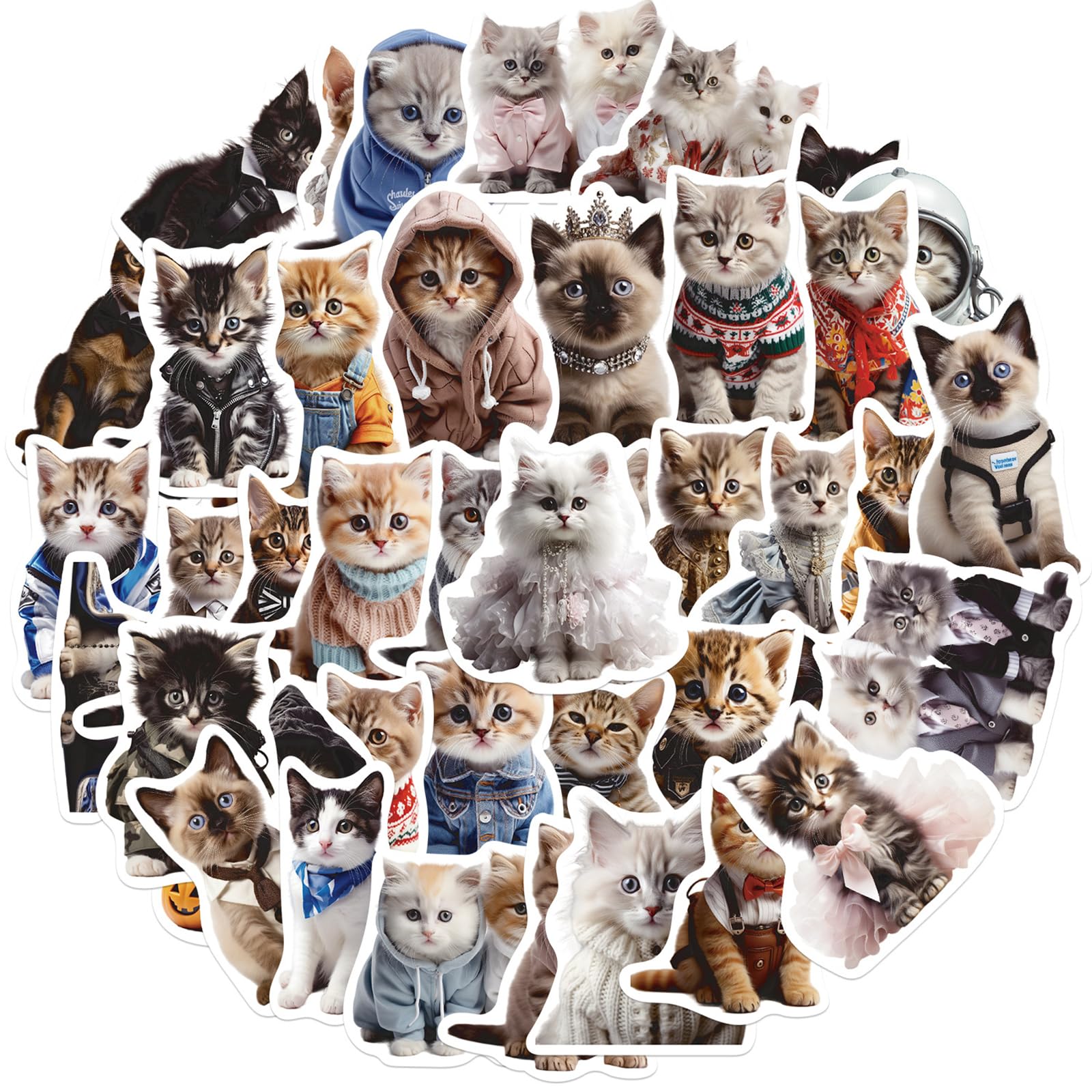 Photo 1 of 50 Pcs Kitten Stickers for Kids, Cute Cat with Clothes Sticker for Teens, Healing Cat Waterproof Vinyl Sticker for Water Bottle,Laptop,Phone,Skateboard,Journaling,Kawaii Stickers for Kids Teen