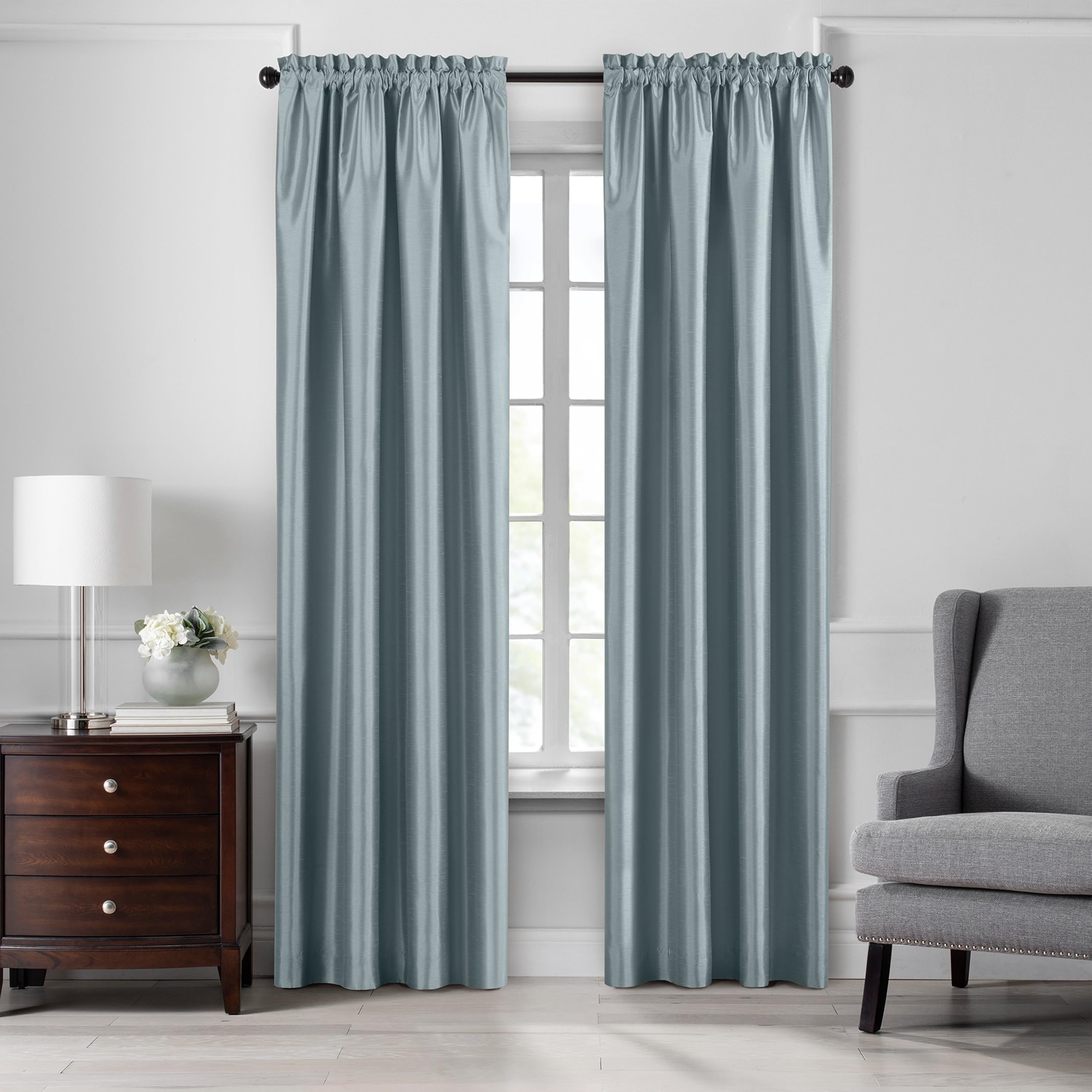Elrene Home Fashions Colette Faux Silk Blackout Window Curtain Panel, 52" x 84" (1, Mineral