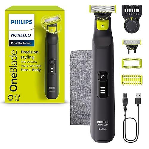 Norelco Philips OneBlade Pro 360 Face + Body, Electric Shaver, Beard Trimmer and Body Groomer, with 360 Blade Technology, 14-Length Precision Comb, Body Kit, Soft Pouch, Model QP6542/70
