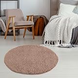THE RUGS Living Room Round Beige Shag Rug 120 cm Soft Durable 30 mm view 3