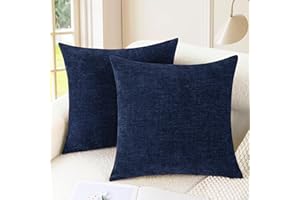 CaliTime Throw Pillow Covers Decorative 18 X 18 Inches Pack of 2 Cozy Chenille Cushion Cases for Couch Sofa Bed Living Room Home Navy Blue