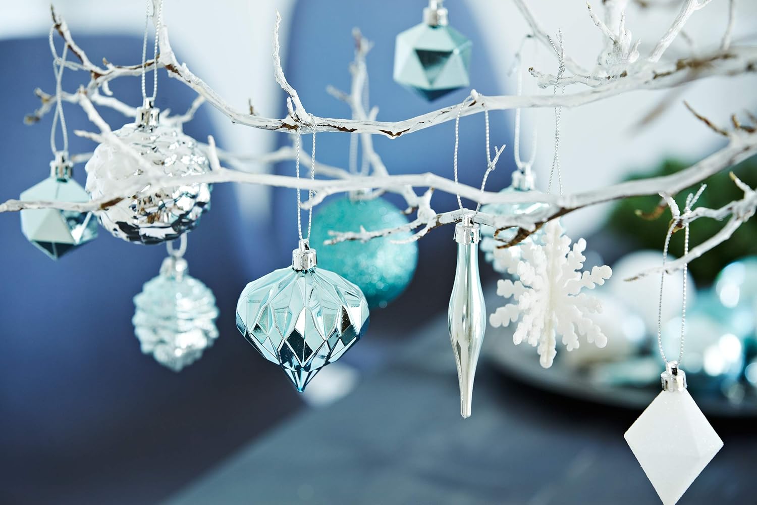 HEITMANN DECO Set of 29 Christmas Tree Baubles Assortment, Christmas Decorations Turquoise Silver White for Hanging - Image 3