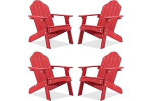 LUE BONA Kids Adirondack Chair - Red Poly Lumber Plastic, Weather Resistant Outdoor Patio Lounge Chair for Toddlers, Balcony, Backyard