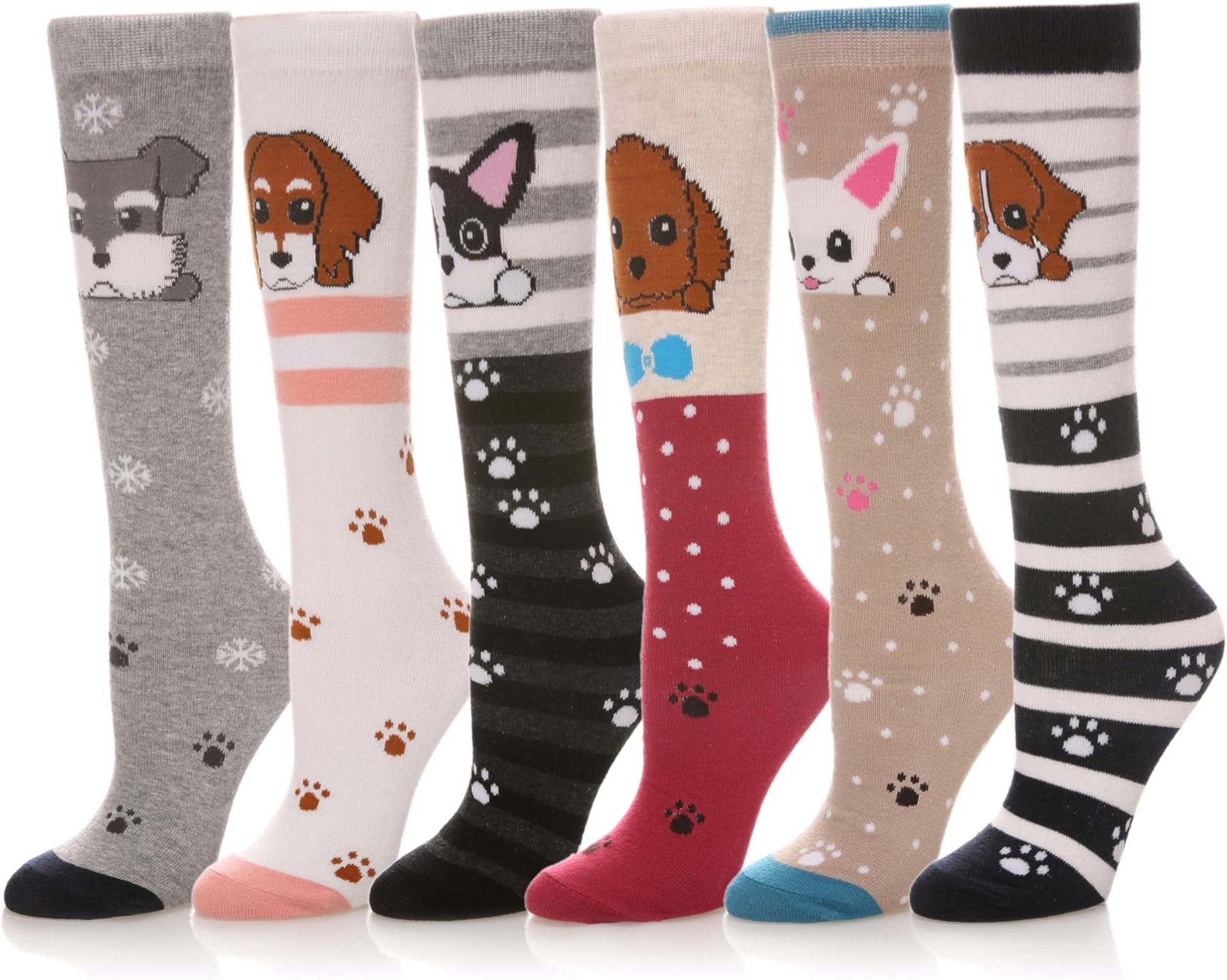MQELONG3-12 Year Old Girls Knee High Socks Kids Cute Crazy Funny Animal Pattern Long Boot Socks 6 Pairs