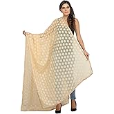 Exotic India Phulkari Dupatta from Punjab with Embroidered Bootis in Self-color Thread - Chiffon