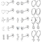 Florideco Hypoallergenic Flat Back Earrings for Women 14K Gold Plated Surgical Steel Stud Hoop Earrings for Sensitive Ears Stainless Steel Earrings Flatback Stud Cartilage Earring Set