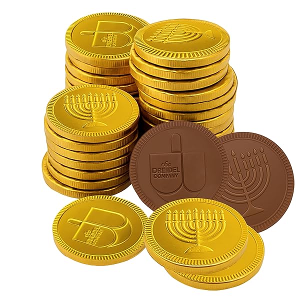 THE DREIDEL COMPANY 25-PACK HANUKKAH MILK CHOCOLATE GOLD COINS, HANUKKAH DREIDEL & MENORAH DESIGN GELT, NON GMO, KOSHER CERTIFIED OU-D (25-PACK)