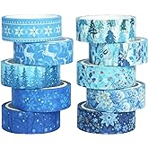 YUBBAEX 10 Rolls Four Seasons Washi Tape Set Blue Snowflake Masking Decorative Tapes (Winter)