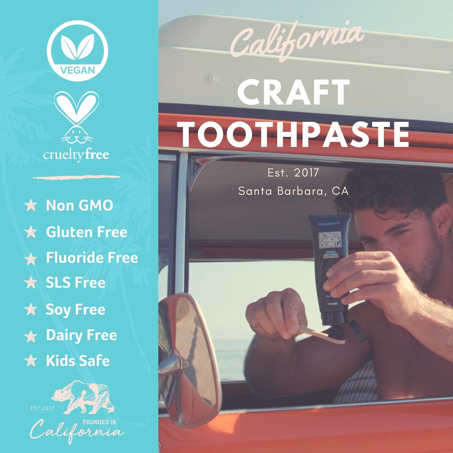 Cali White Activated Charcoal & Organic Coconut Oil Teeth WHITENING Toothpaste, Made in USA, Best Natural Whitener, Vegan, Fluoride Free, Sulfate Free, Organic, Black Tooth Paste, Pacific Mint (4oz) : Health & Personal Care
