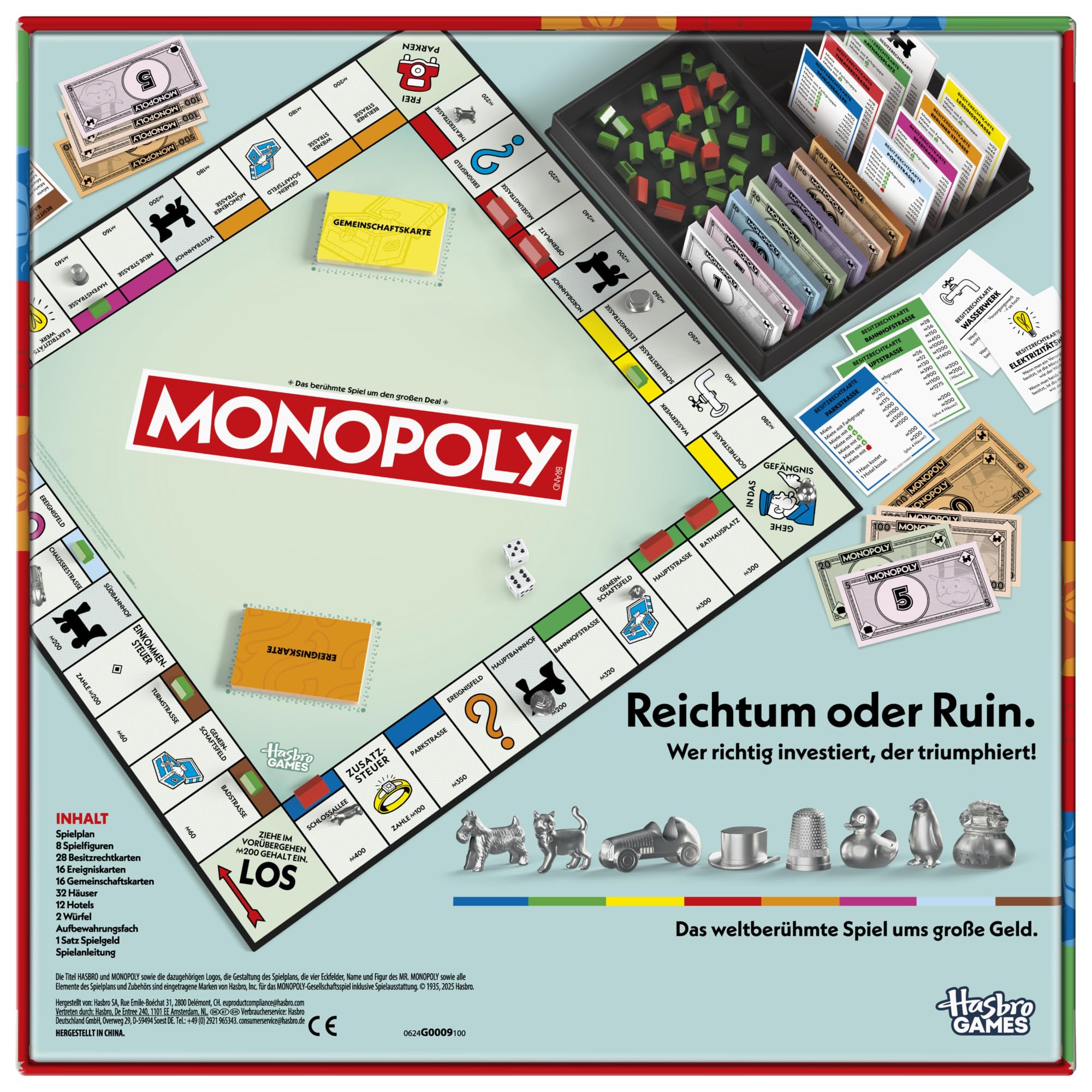 Monopoly Basisspiel mit Aufbewahrungsfach und größeren Spielfiguren - Deutsche Fassung 2