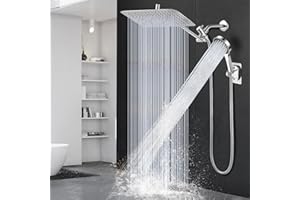 ASHWANTH Shower Head,12" High Pressure Shower Combo,Rainfall Shower System with Handheld Spray,All Metal 3-Way Diverter & 6ft Hose,Anti-Clog Nozzles,Easy to Install in Bathrooms-Silver Chrome