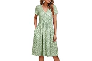 OUGES Women's 2024 Fashion V Neck Midi Dress with Pockets Maternity Clothes Nursing Dresses