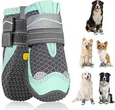 SlowTon Dog Boots Waterproof Non-Slip Paws Protector Reflective Straps 9 Sizes