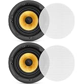 Pyle 6.5" in-Ceiling in-Wall Speakers Pair - 2-Way Hi-Fi Flush Mount Speaker Set w/Magnetic Grills, 300W Max, 8 Ohm, 70Hz-22kHz, 7.9" Cutout - PDIC68FG