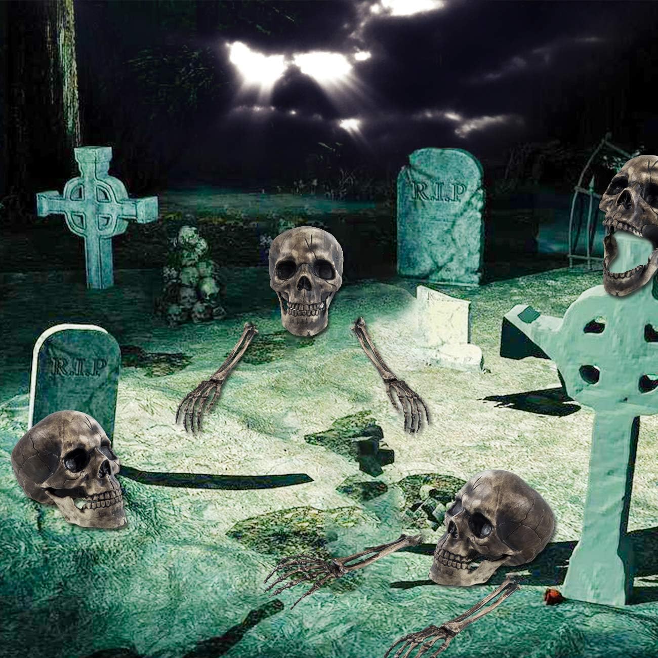 Sunnyglade Realistic Skeleton Stakes Halloween Decoration Scary Ground Breaker Skull and Skeleton for Outdoor Yard Lawn Stake Garden Graveyard Decoration: Garden & Outdoor