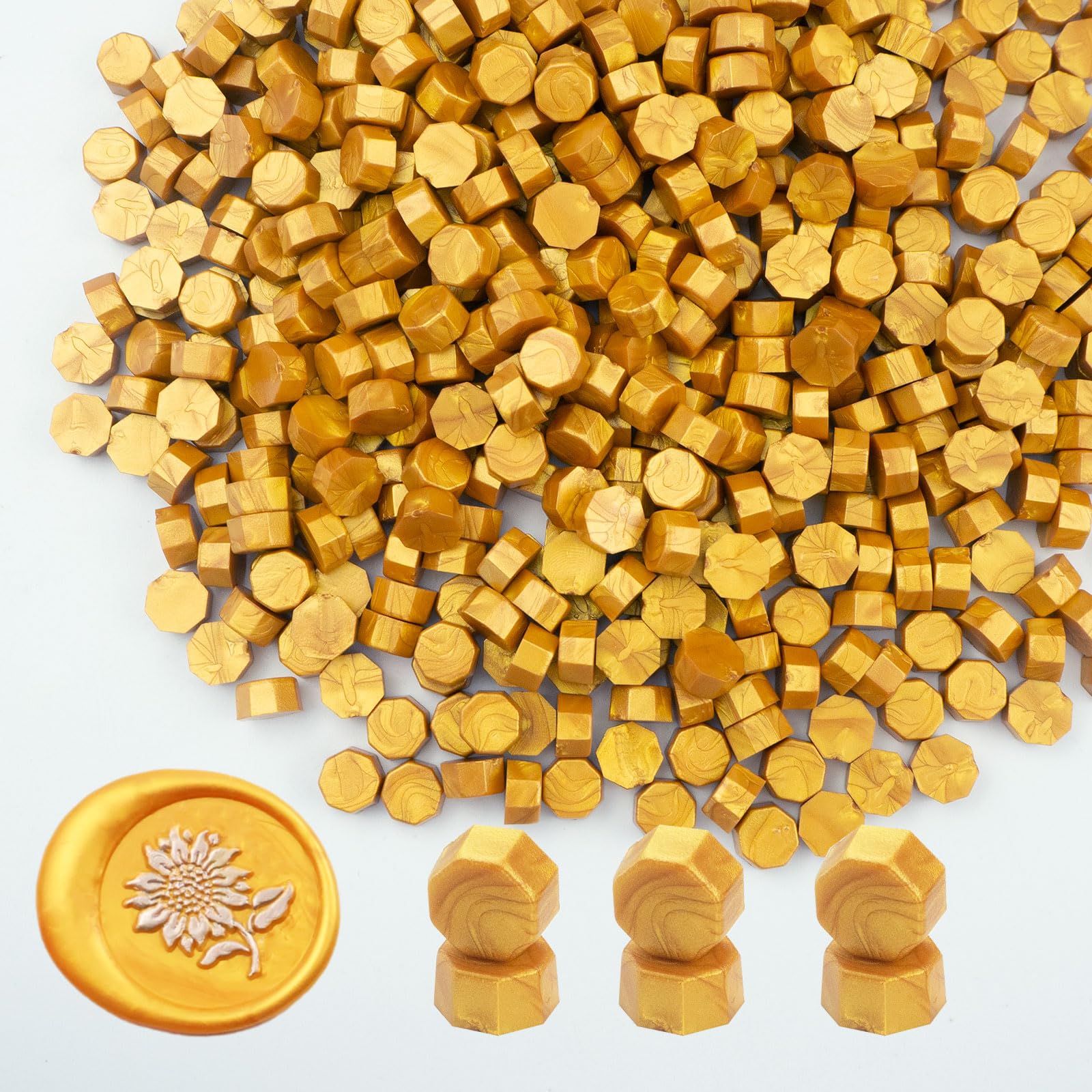 Ioggtser 500 PCS Octagon Sealing Wax Beads for Seal Stamp, Making Seals for Wedding and Party Invitations (Gold)