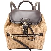 Cole Haan Women's Backpack - Alexandria Small Flap Backpack, Raffia/Chocolate