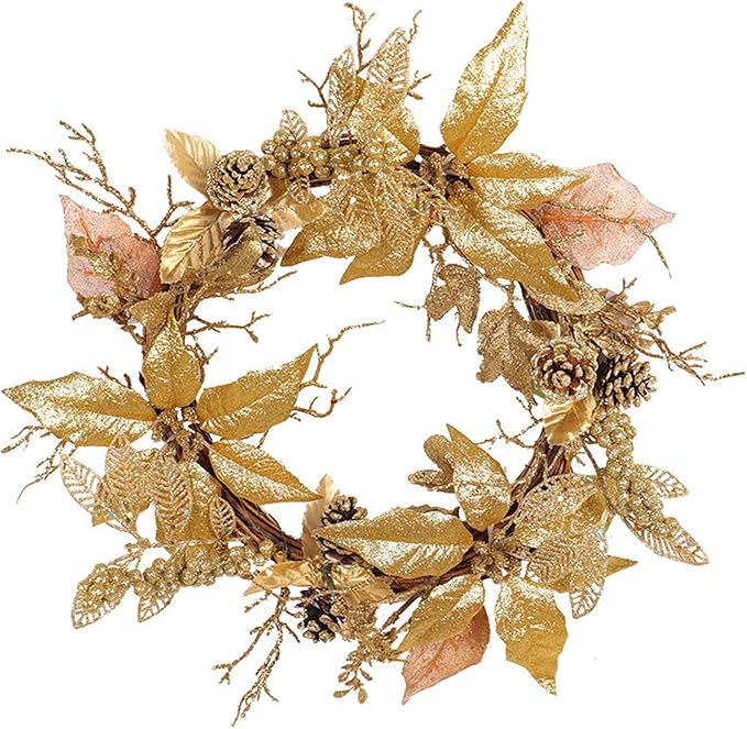 Corona de Navidad dorada de 50 cm para decoración de Navidad, guirnalda