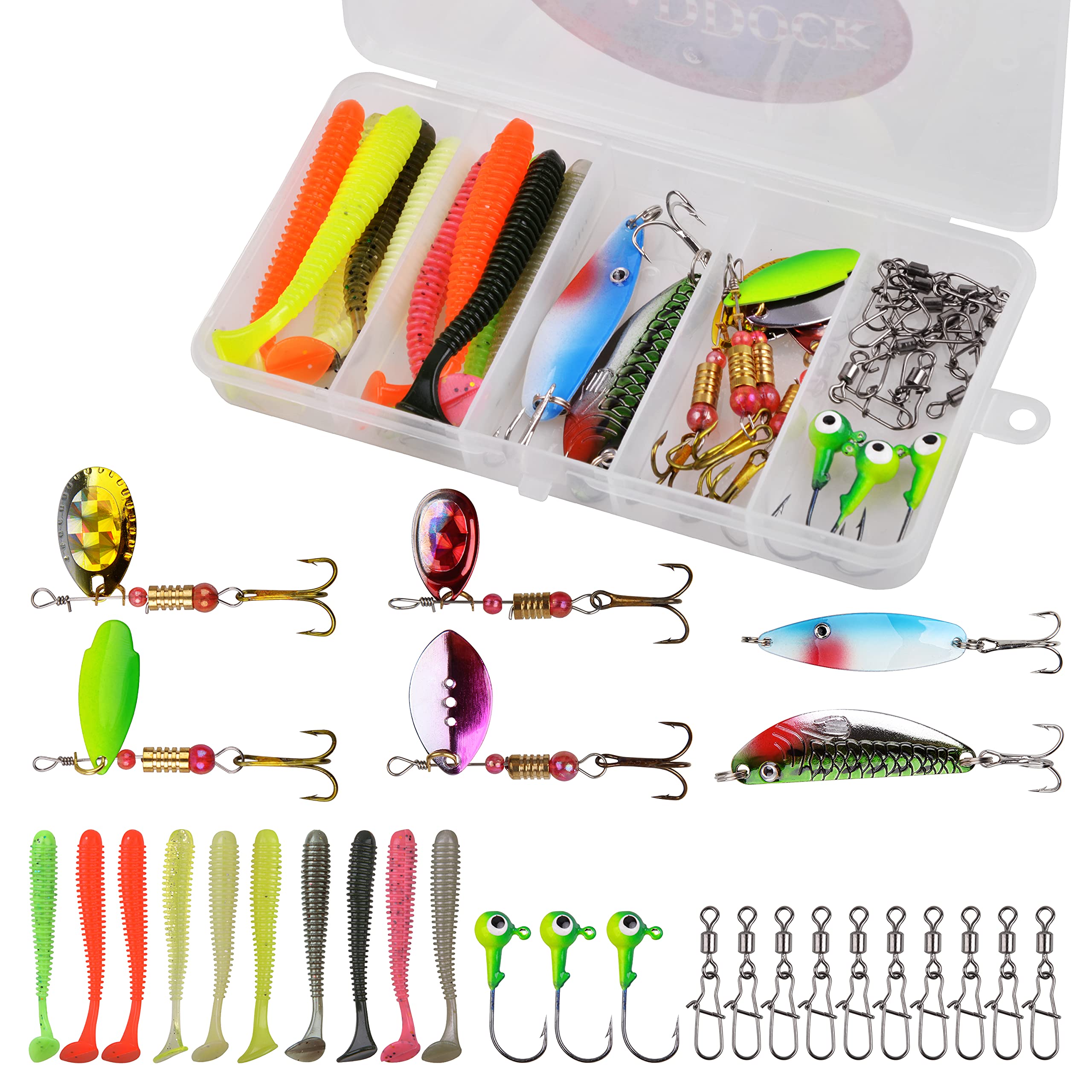 Fishing Lures Kit 29pcs Assorted Artificial Baits Set Including Hard Baits Soft Lures Jig Heads with Swivel Snaps Freshwater Saltwater Fishing Accessories