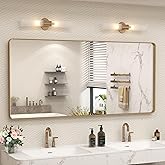 CAHRMOR 60x28 Brushed Gold Mirror for Bathroom, Golden Metal Framed Vanity Mirror, Large Rectangle Vanity Wall Mirror, Modern, Anti-Rust, Shatterproof (Horizontal/Vertical)
