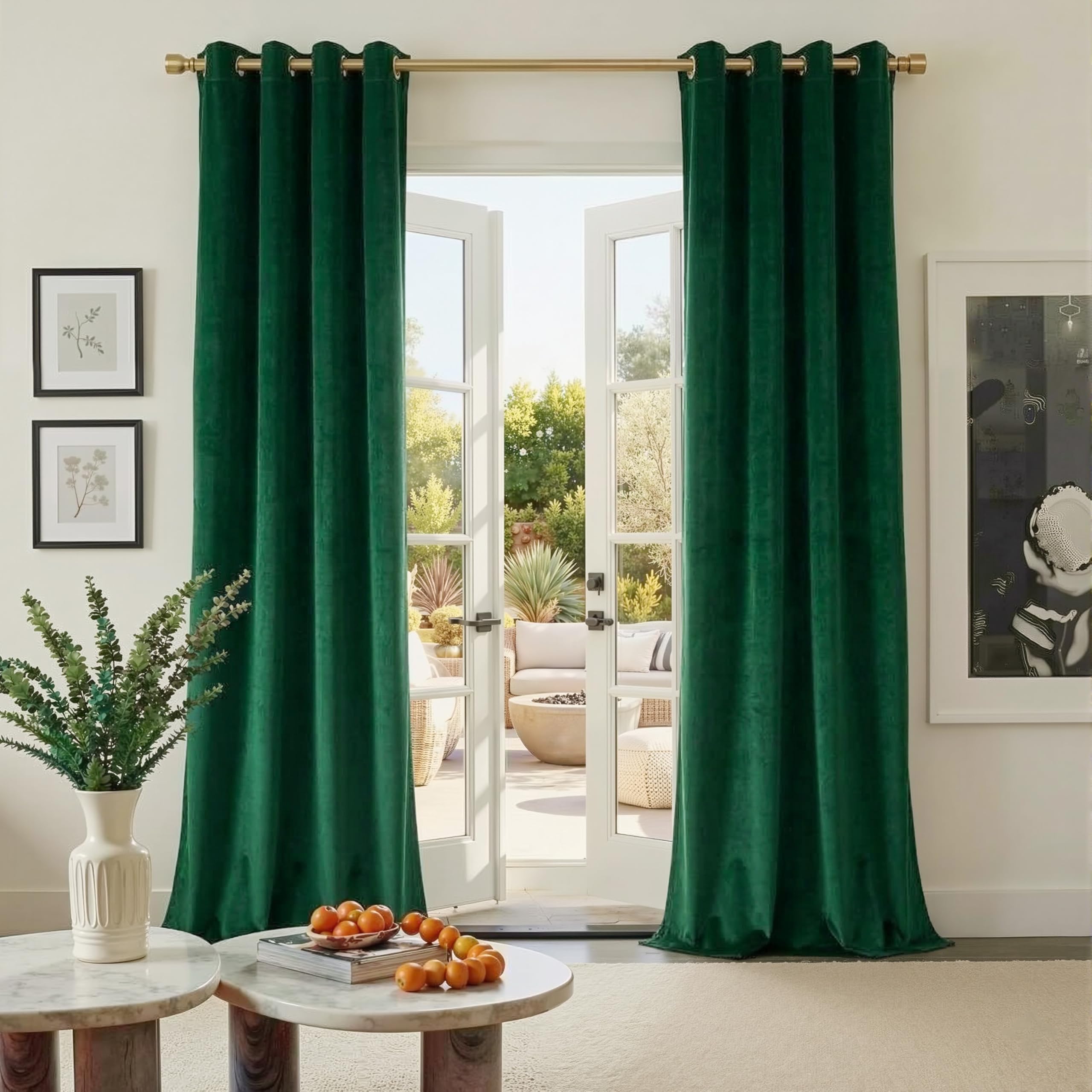PONY DANCE Forest Green Christmas Velvet Curtains Eyelet Top - Thermal Blackout Curtains 90 Drop Pair Elegant Home Decor Window Treatment for Nursery Room/Living Room, 52x90 Inches