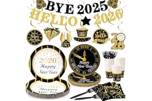 Miucat New Years Eve Party Supplies 2026, Happy New Years Party Decorations, New Year Plates and Napkins Party Supplies, New Year Decor - Serves 16