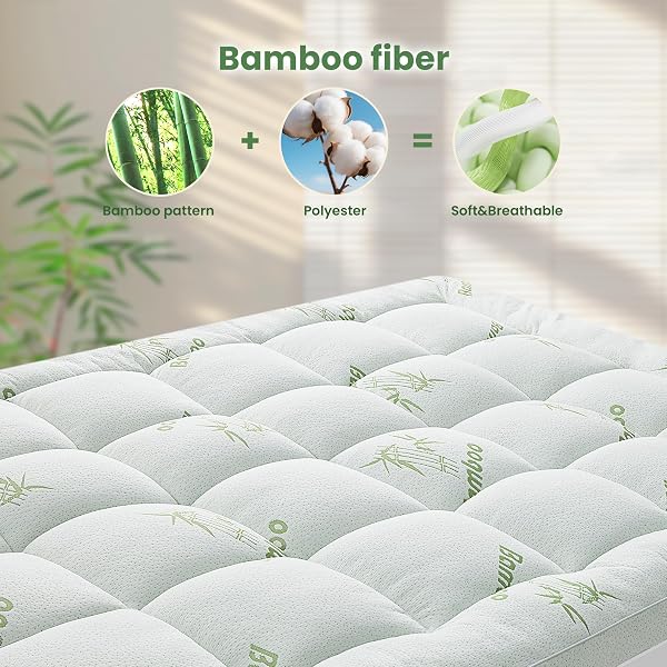 JOLLYDAY BAMBOO VISCOSE MATTRESS TOPPER & PROTECTOR – QUILTED SOFT DESIGN FOR BACK PAIN RELIEF & ENHANCED COMFORT, GREEN (QUEEN)