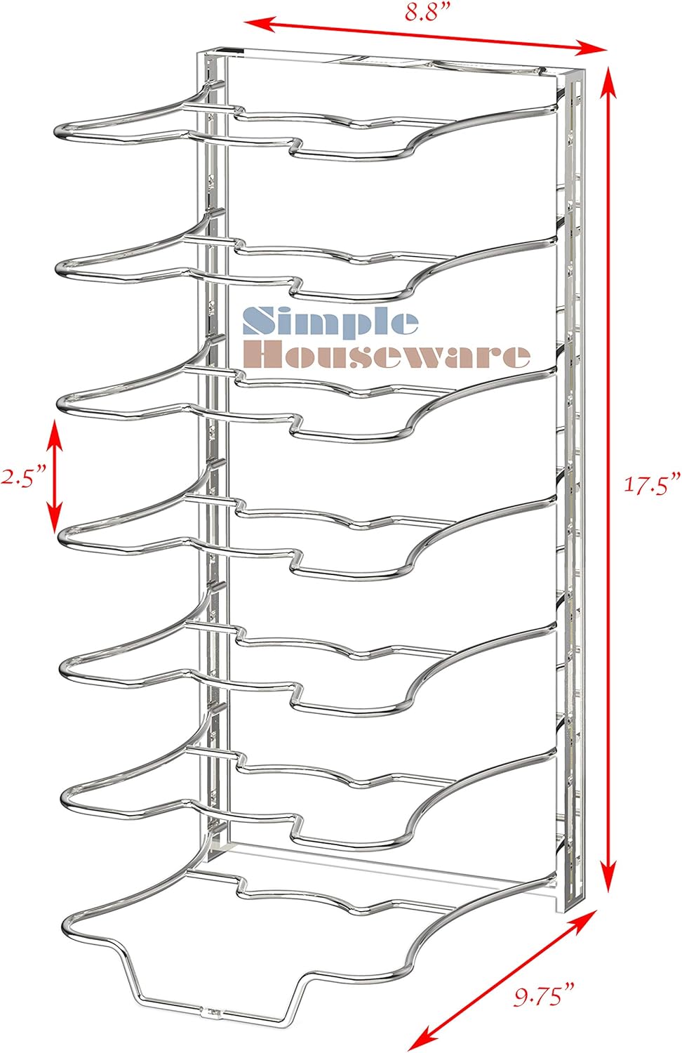7 Adjustable Compartments Pan and Pot Lid Organizer Rack Holder, Chrome: Kitchen & Dining