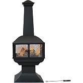 Sunnydaze 57" Large Outdoor Chiminea Fire Pit with Cover, Steel, Black | Easy Assembly, 360-Degree Warmth, Includes Spark Screen, Wood Grate, Poker, Chiminea Outdoor Fireplace for Patio or Backyard