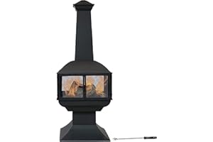 Sunnydaze Large Chiminea Outdoor Fireplace - Outdoor Fireplace with Chimney - Fire Pit for Patio - Grate and Poker Included