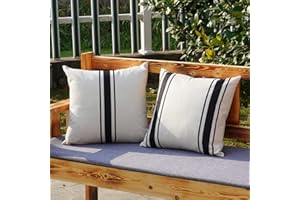 ONWAY Outdoor Pillow Covers Waterproof 16x16 Set of 2 Decorative Linen Throw Pillow Cover Beige and Black Striped Outdoor Pillows for Patio Furniture