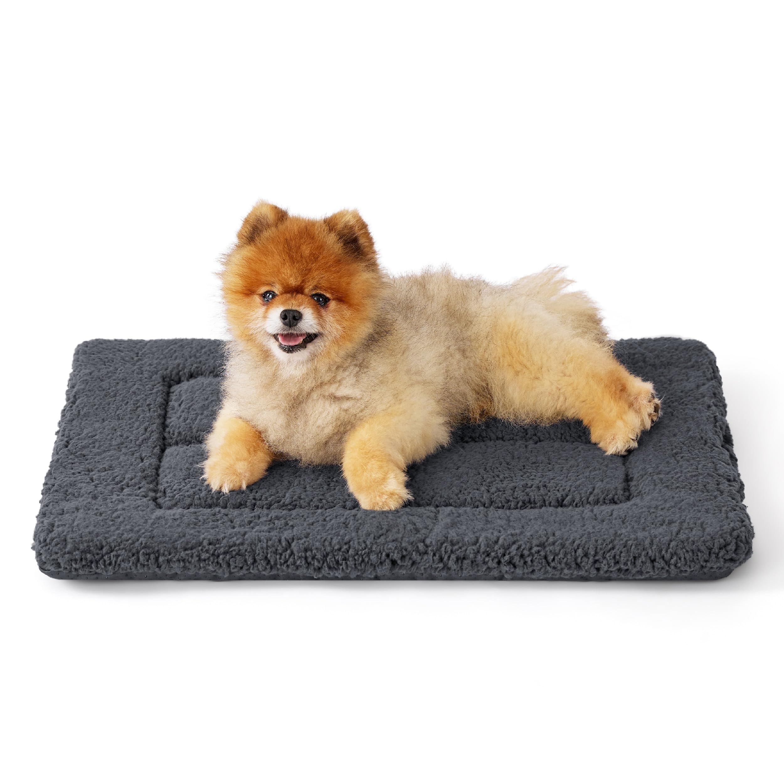 Bedsure Small Dog Bed Mat - Washable Fleece Foam Dog Bed Reversible Pet Mat, Small Dog Crate Mattress for Puppy and Cat, 58x43cm, Dark Grey