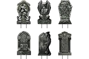 DECEED 6 PCS 16.9" x9.8" Halloween Yard Signs Graveyard Tombstones Halloween Outdoor Decorations, Gravestones Yard Signs with Stakes Scary Lawn Decor Party Supplies