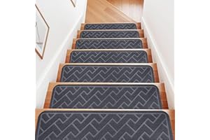 DAYACOCO 15 Pack 8 "X 30" Non Slip Stair Treads for Wooden Steps, Carpet Stair Treads Made of Polyester and Reusable Adhesive, Stair Runner Rugs for Kids, Elders and Dogs Pets (Gray)