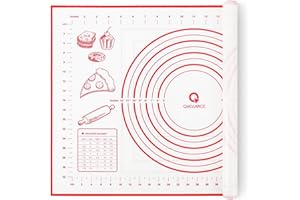 QUELLANCE Silicone Pastry Mat for Baking, Baking Mat for Rolling Dough Non Slip Extra Large, Fondant Mat with Measurement, Kitchen Counter Mat for Pie Crust, Pizza and Cookies, Oven Liner Mat,16" x 24", Red