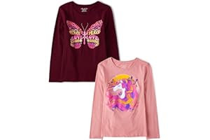 The Children's Place Girls Unicorns,Sports,Butterflies Long Sleeve Graphic T-Shirts,2 Pack