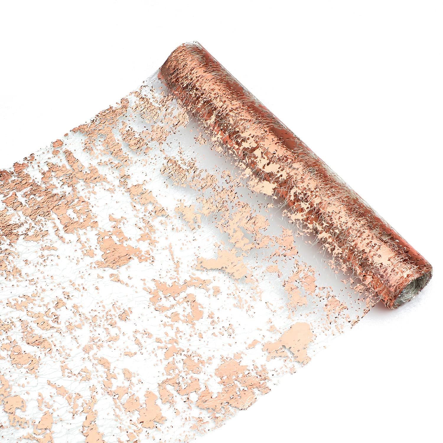 Snowkingdom Rose Gold Table Runner 11 Inch x 100 Feet Glitter Sequin Metallic Pink Thin Mesh Runner Sparkly Table Decorations for Birthday, Wedding, Bridal Shower, Baby Shower Party Image