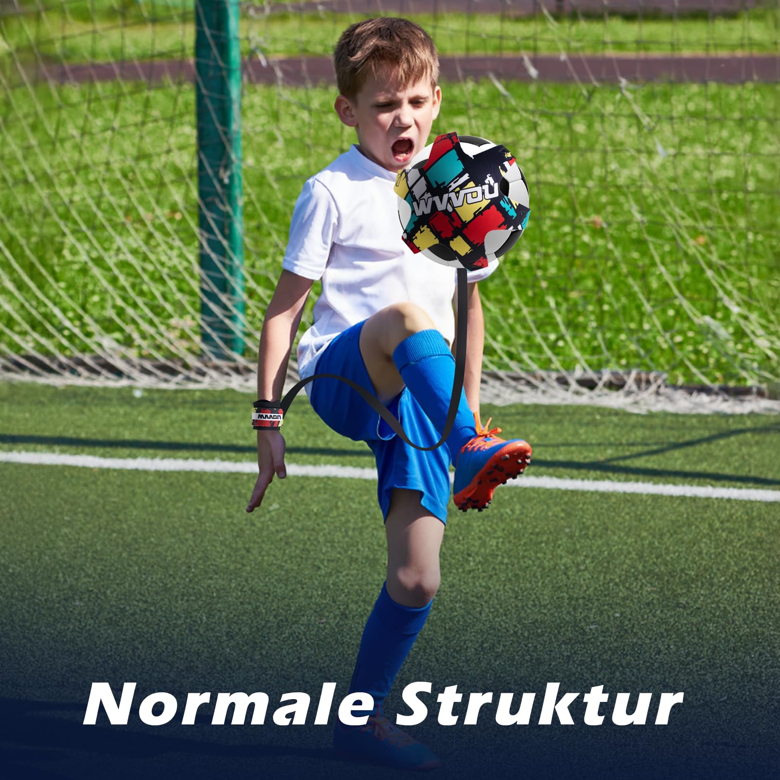 WVVOU Fußball Volleyball Rugby Kick Trainer, Fussball Geschenke Jungen, Handle Solo Fussball Trainingszubehör mit Verstellbarer Handgelenkband, Kinder Fußball Training Zubehör 8