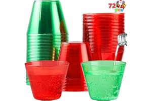 JOYIN 36 Pcs Clear Christmas Plastic Cups 9 Oz Red Green for Xmas Wedding Thanksgiving Birthday