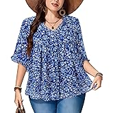Siddhe Plus Size Tops for Curvy Women 3/4 Ruffle Sleeve V Neck Chiffon Blouses Spring Dressy Casual 2026 Shirts (XL-5XL)